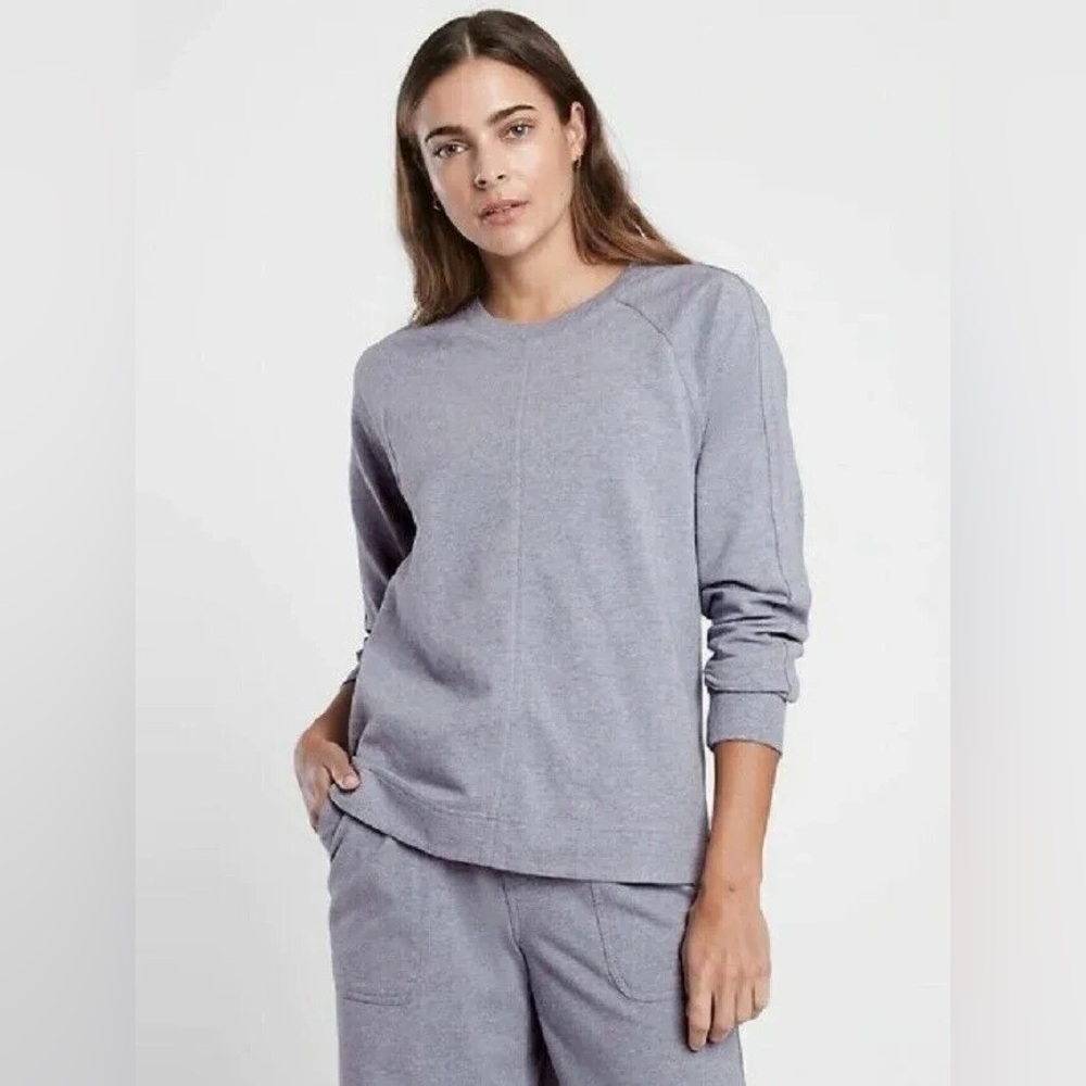 Athleta Farallon Swing Blue Heather Cotton Stretch Crew Neck Pullover Sweatshirt